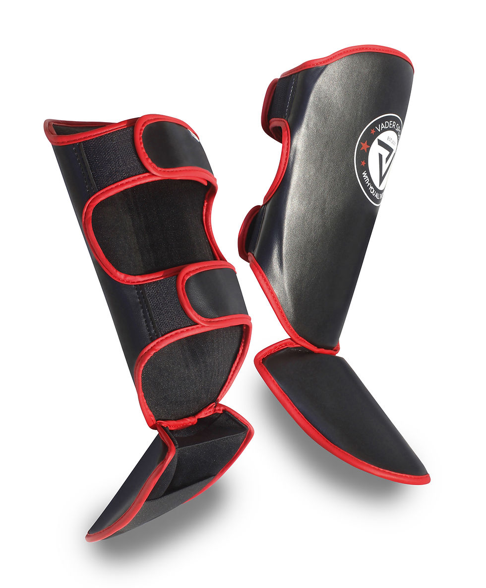 Thumbnail: shin and instep pads, Adult Black PU shin protectors, Thai Boxing leg guard