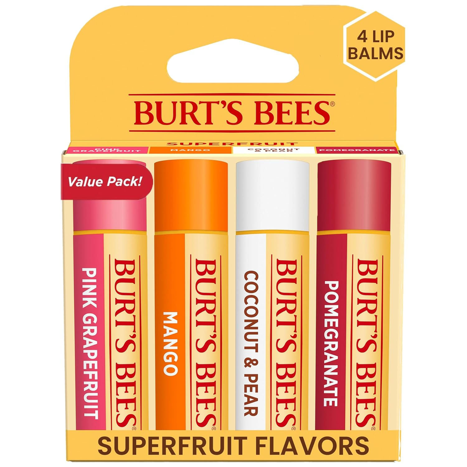 Burt's Bees SuperFruit Bálsamo Labial 100% Natural Paquete de 4