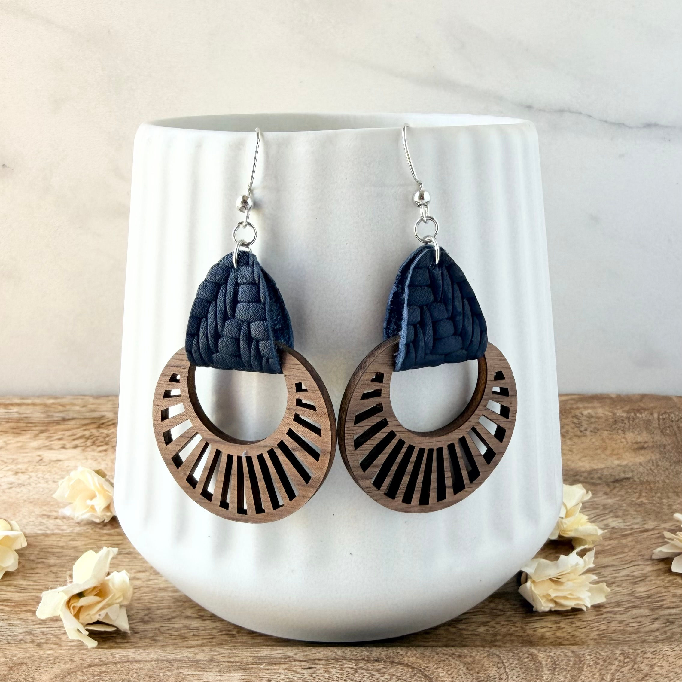Radial Hoop Earrings | Navy Knit