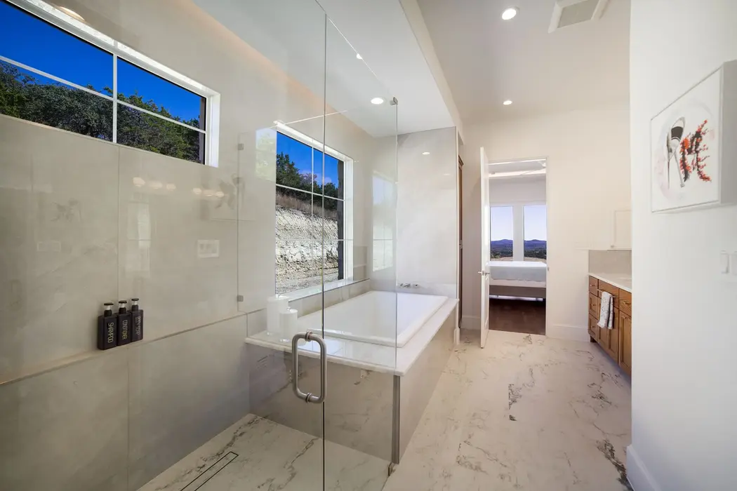 newly finished bathroom of beautiful home in Comfort Texas.