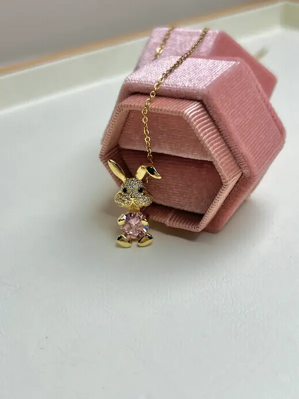 Thumbnail: Luxurious Zircon Pink Rabbit Necklace