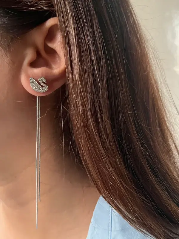 Thumbnail: Elegant Silver Swan Earrings