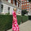 Thumbnail: Printed pink long dress, side  view