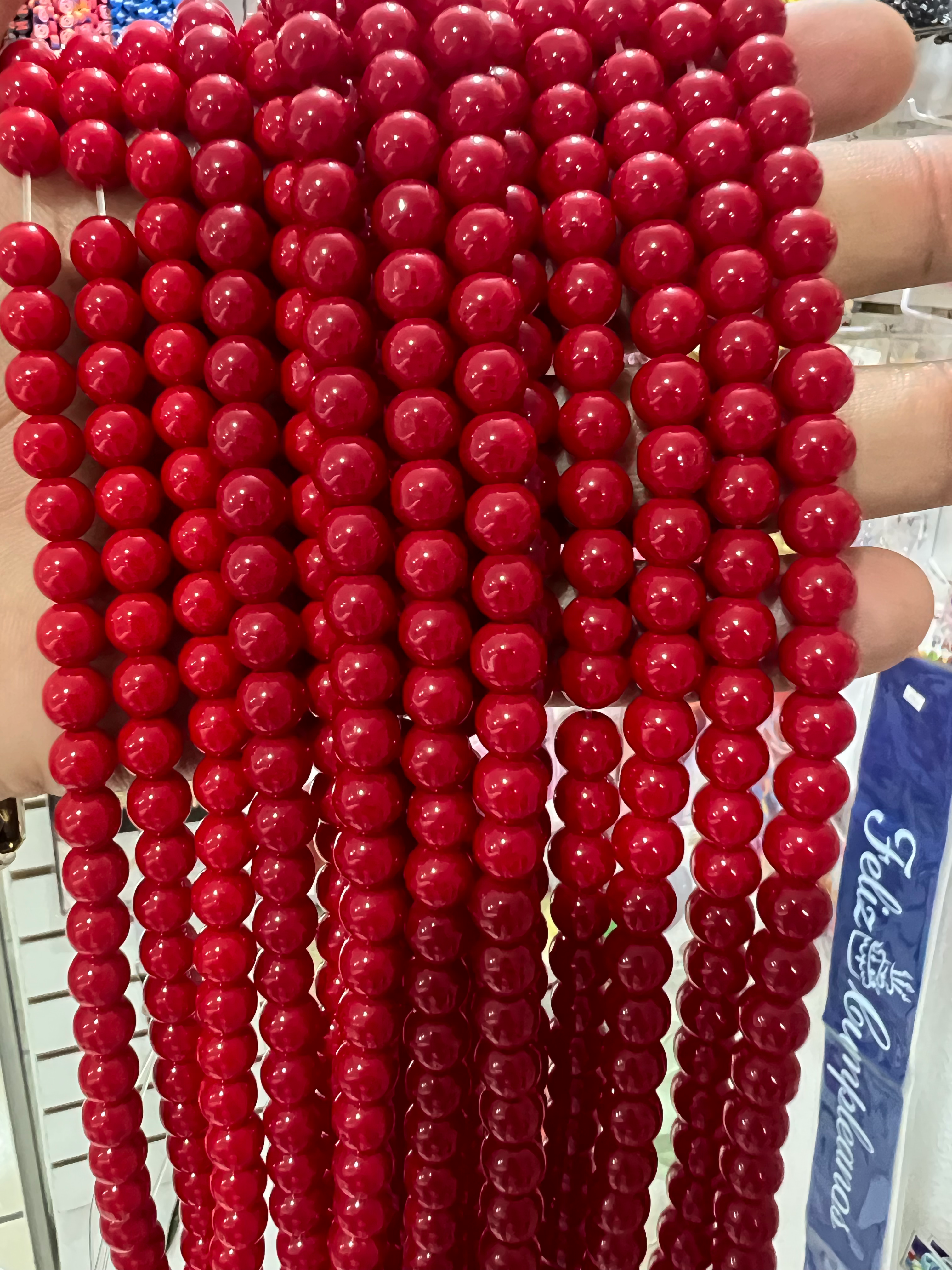 Ónix rojo brilloso 8 mm