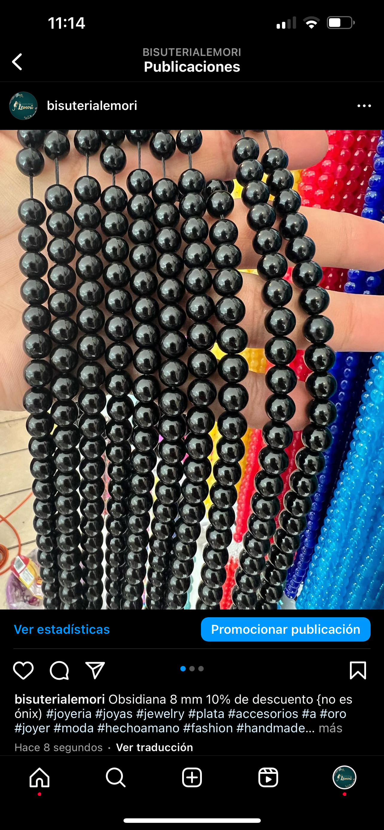 Obsidiana lisa 8 mm