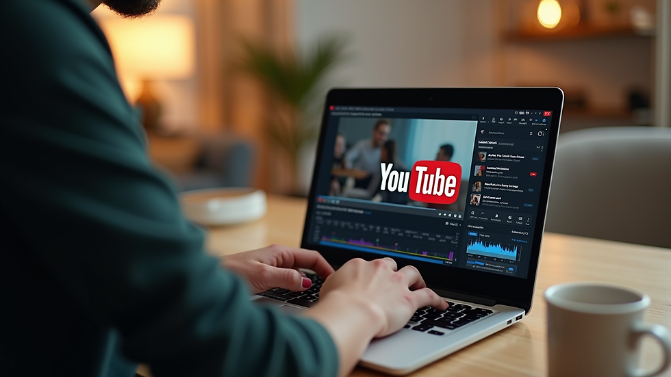 Close-up view of a person editing a YouTube video thumbnail on a laptop