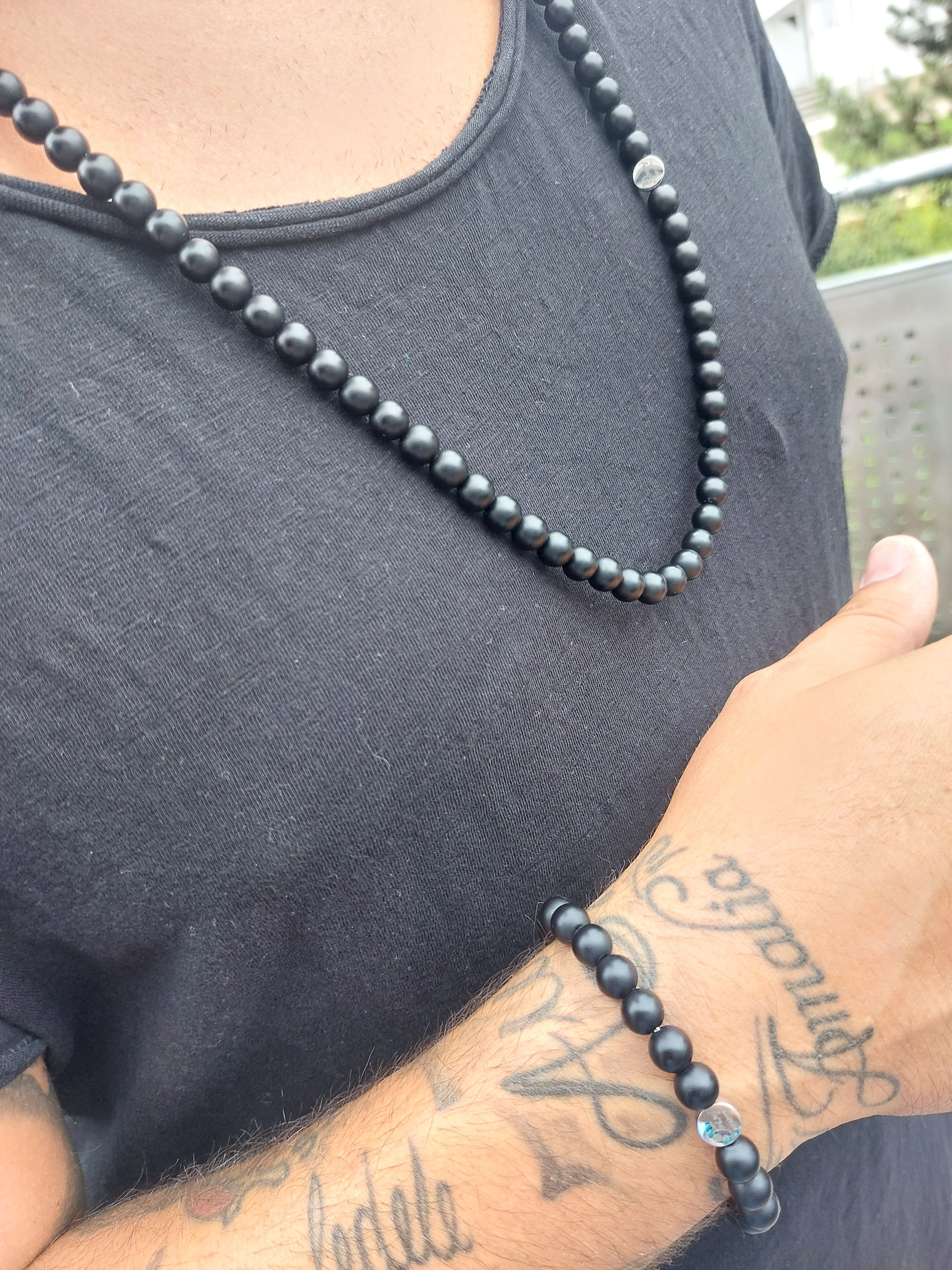 Kette "Onyx Stein" lang mit Dawaj Logo