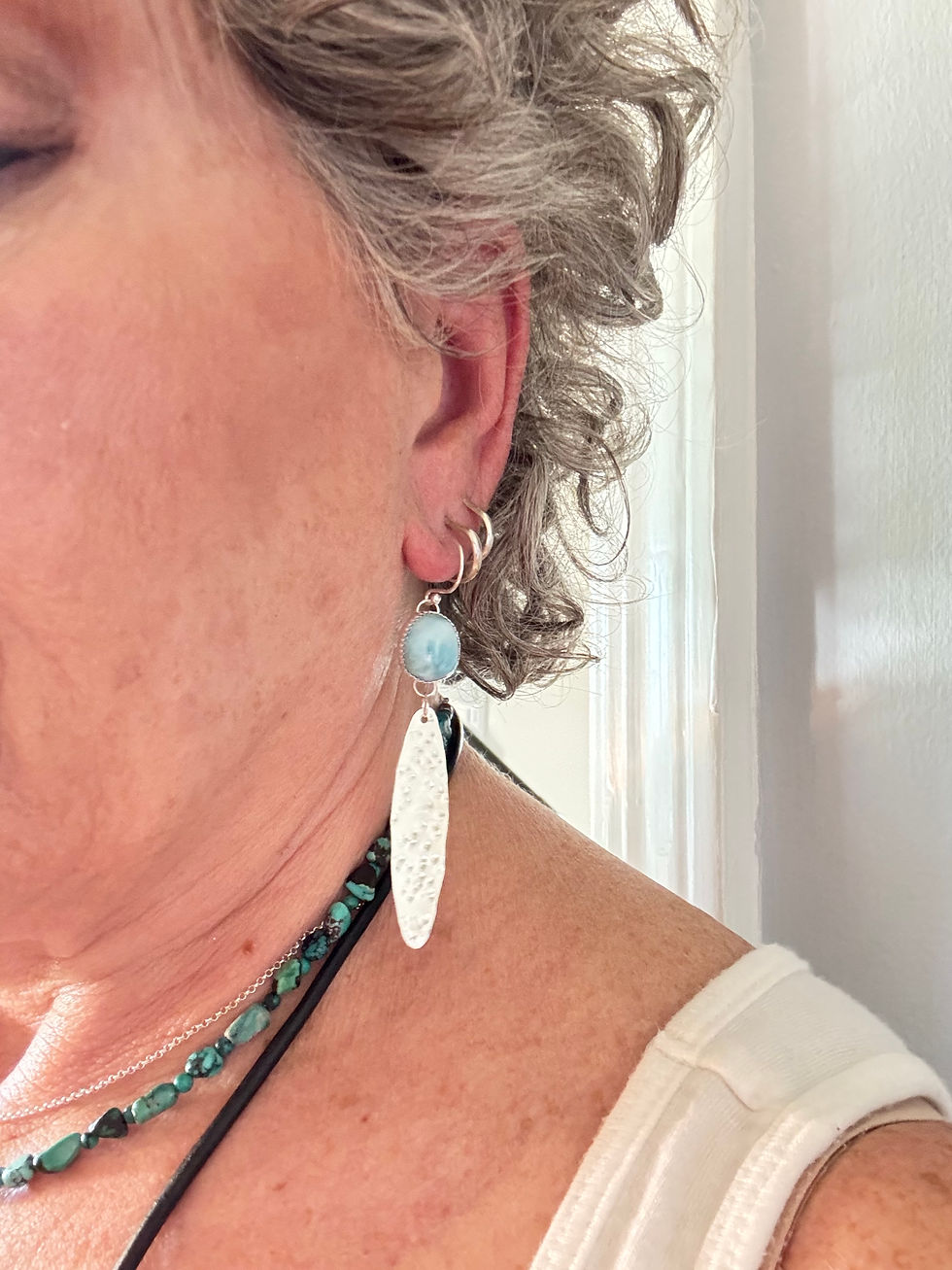 Thumbnail: Larimar Earrings with silver leaf
