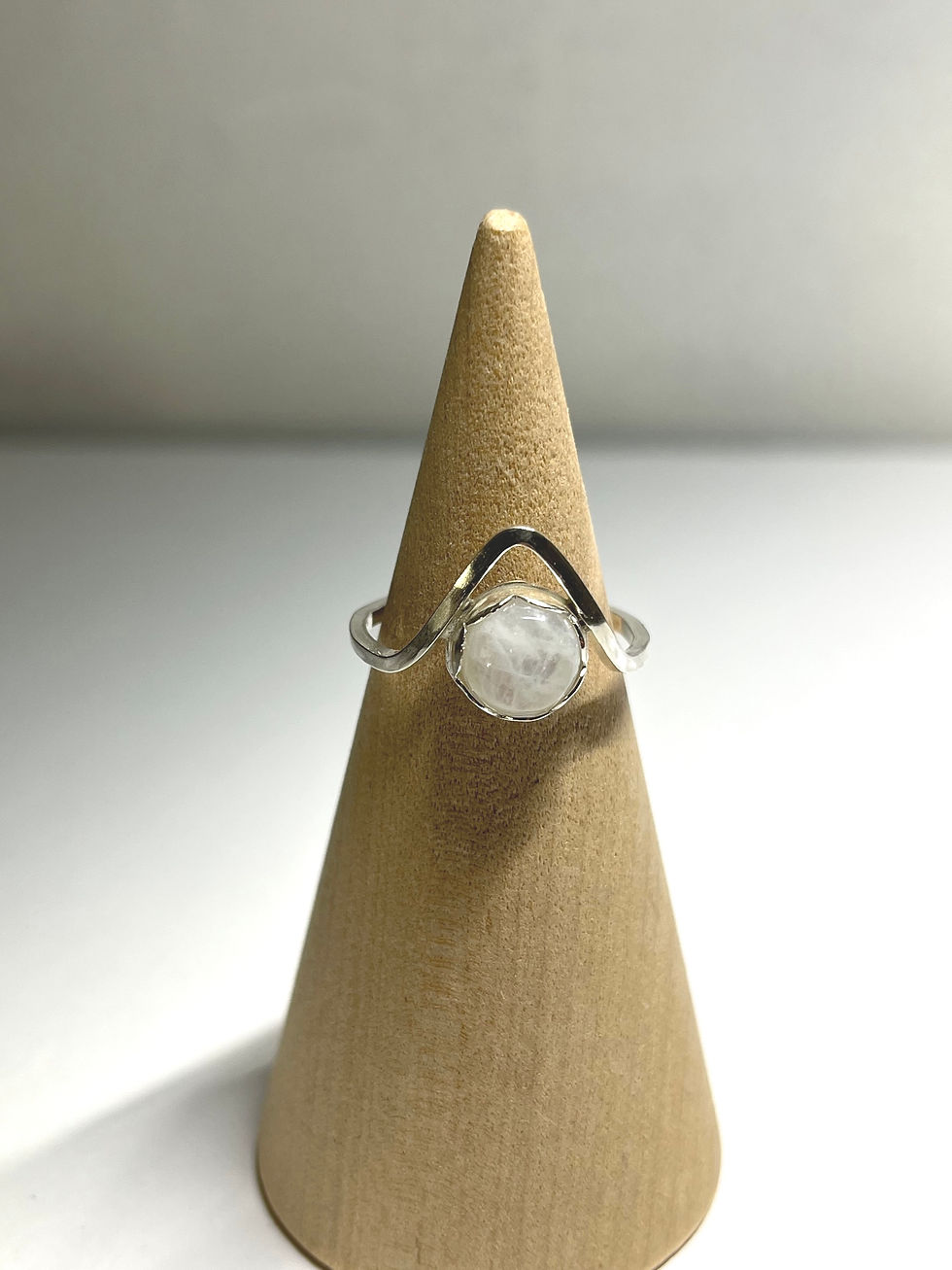 Thumbnail: Moonstone & Sterling Silver Wishbone Ring