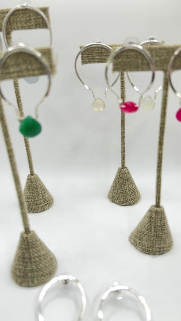 Thumbnail: Silver Horseshoe Hoops with Gemstone Beads