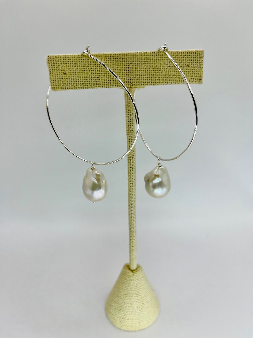 Thumbnail: Baroque Pearl Hoop Earrings Set in Sterling Silver