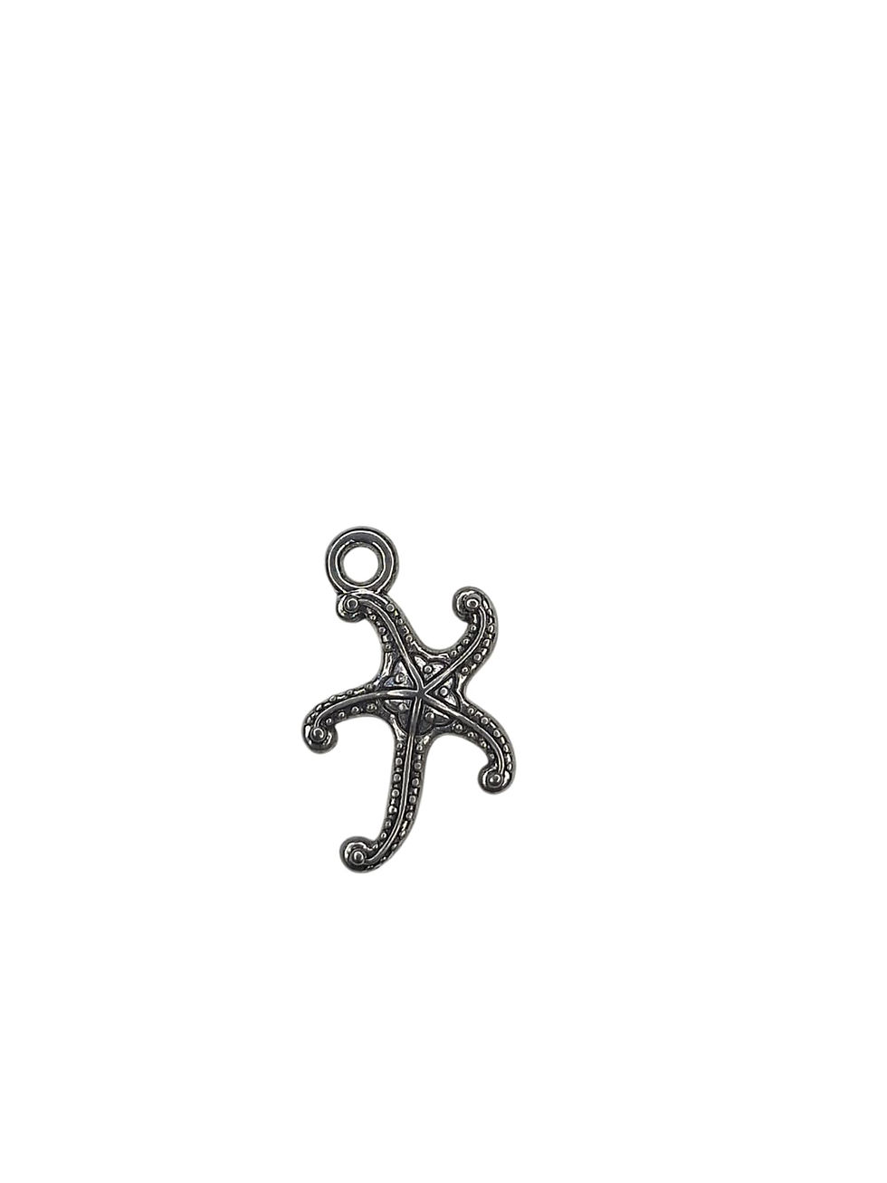 Small textured dark metal starfish charm with an attachment loop.