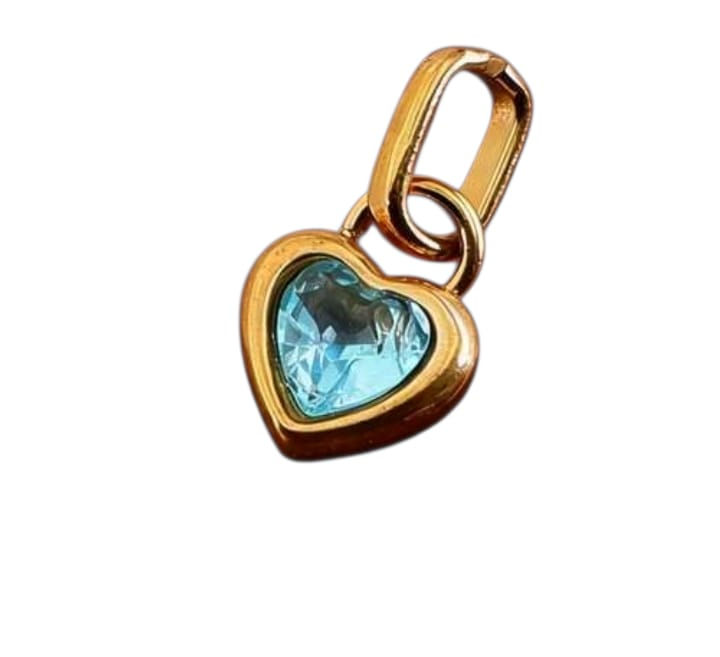 Elegant gold heart pendant featuring a sparkling light blue gemstone.