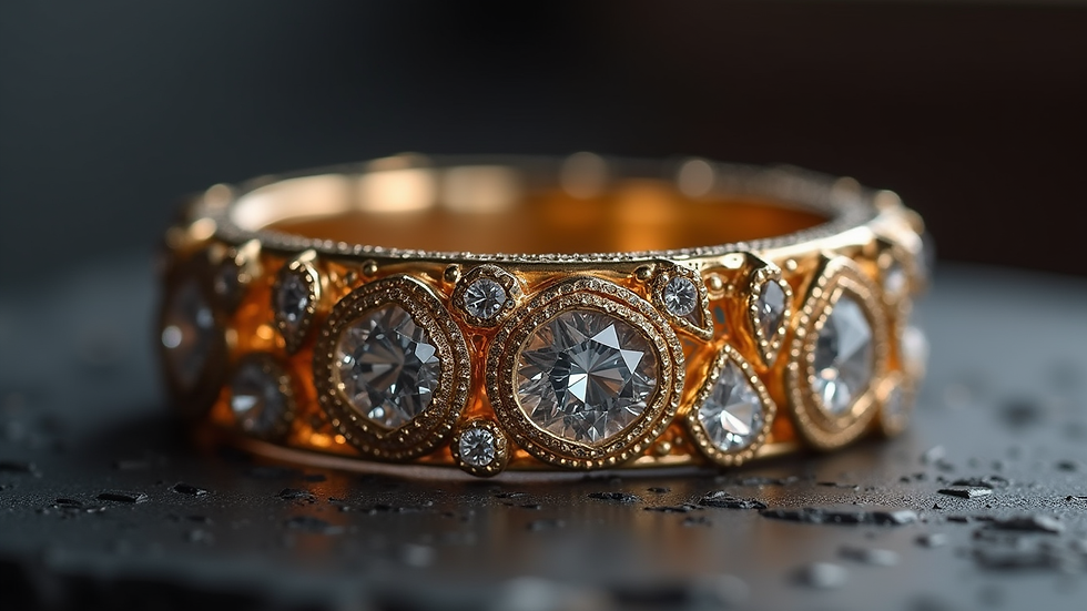 Close-up view of a custom jewelry piece featuring intricate designs