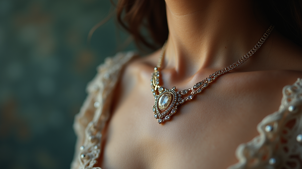 Close-up view of a beautifully crafted necklace with intricate details