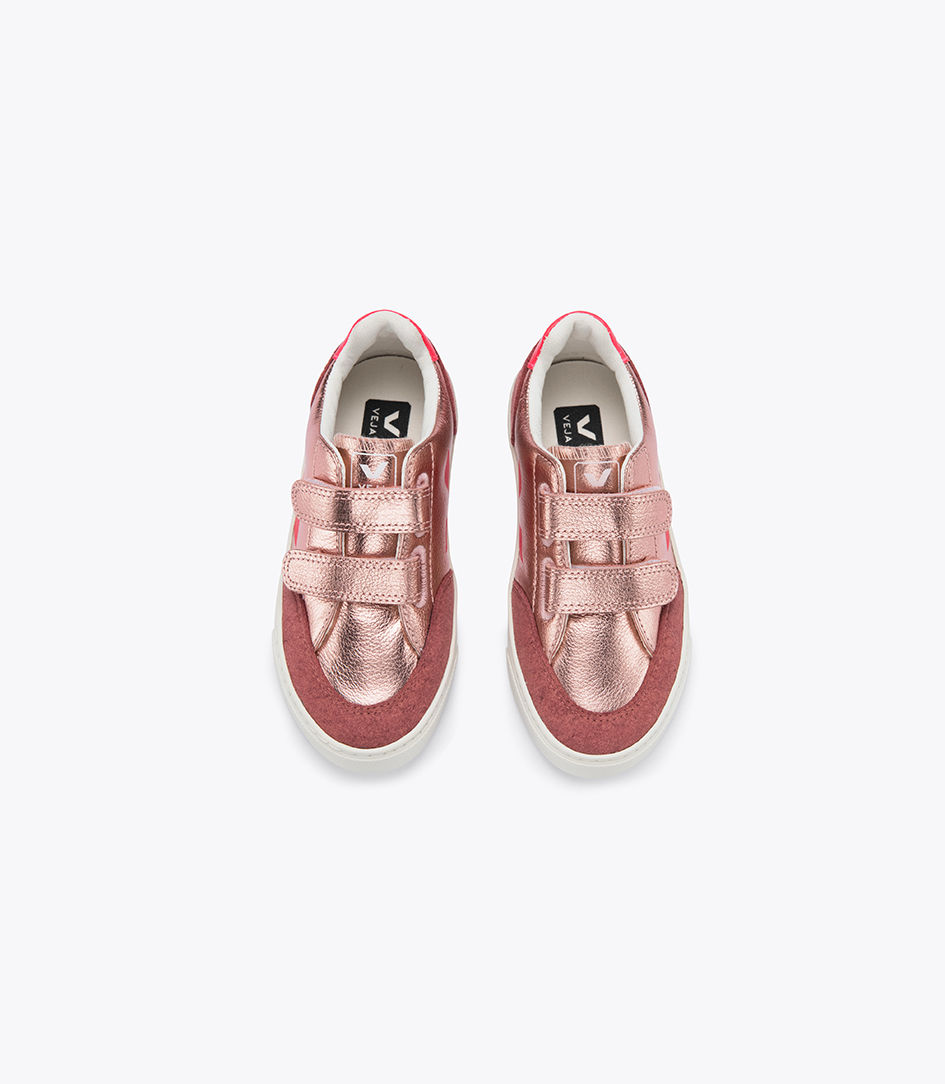 Thumbnail: SMALL V-12 VELCRO LEATHER NACRE ROSE-FLUO