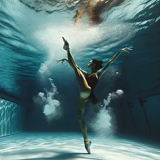 DALL·E 2024-03-11 23.05.47 - Underwater view of a woman performing synchronized swimming,