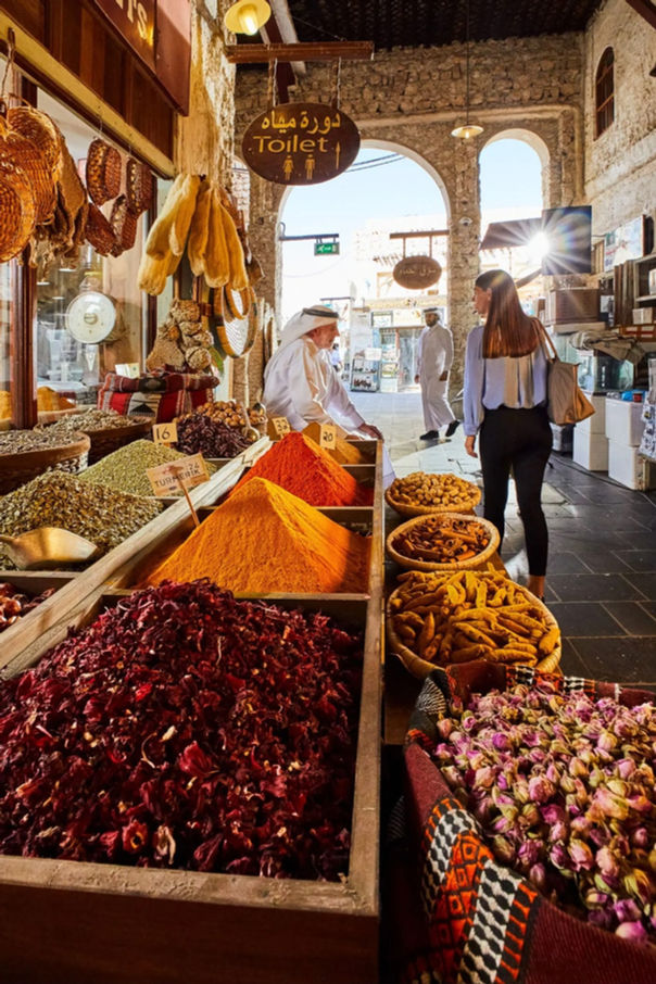 Spices and traditional goods displayed inside an Omani souq