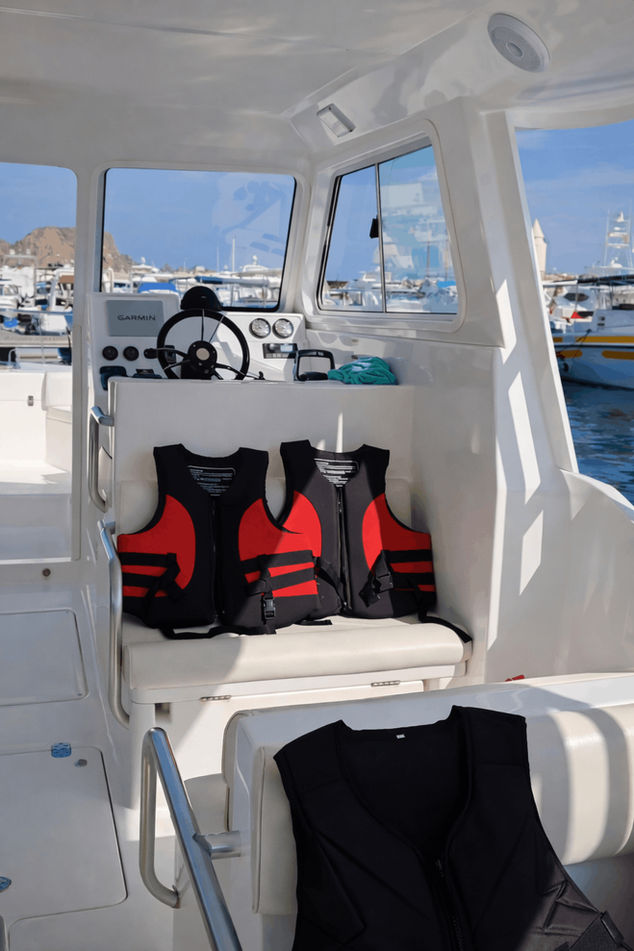 Comfortable interior of a dolphin watching boat operating along the Muscat coast