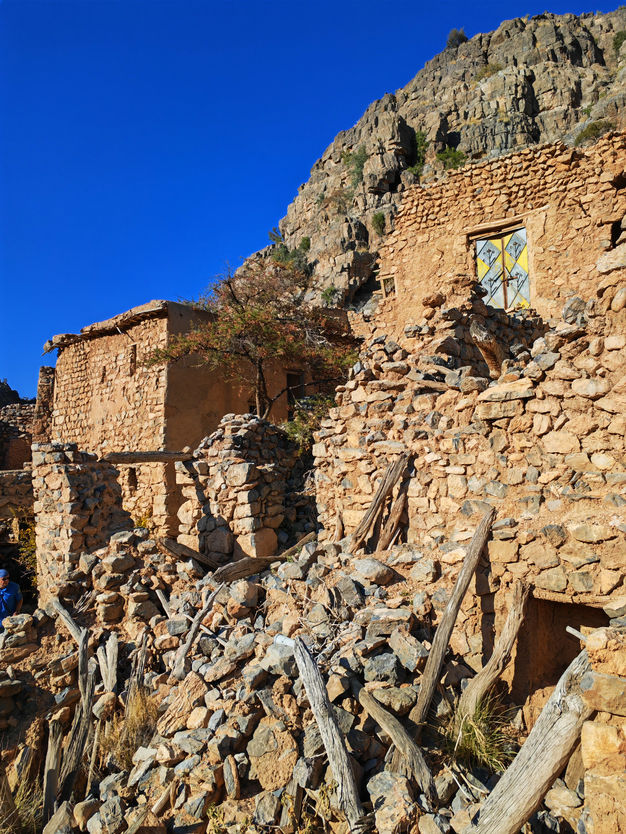 Historic stone houses built into a mountain village in Oman