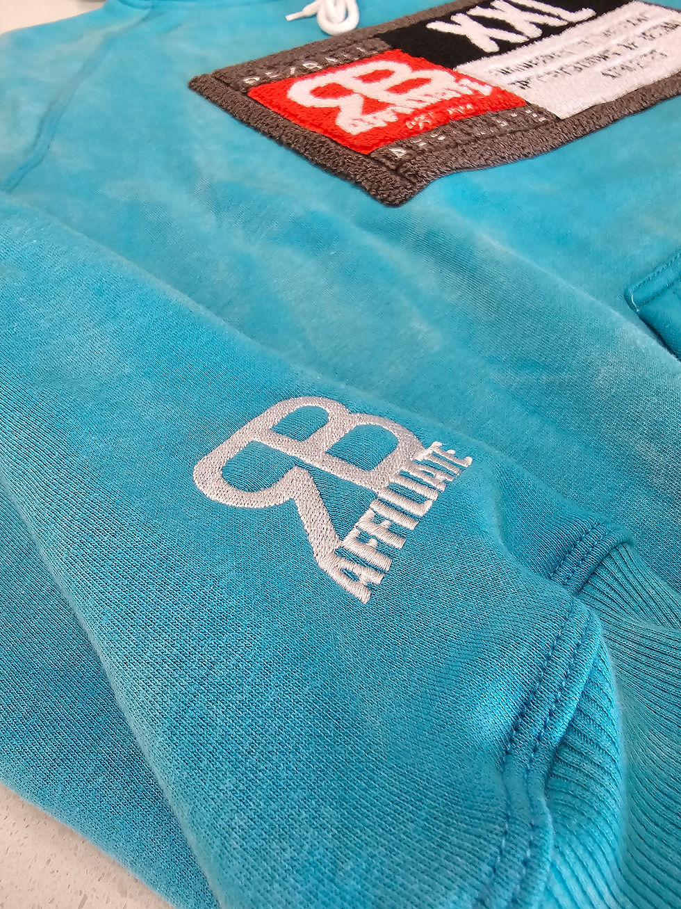 Thumbnail: RBA Chenille Embroidered Acid Wash Hoody- Teal Blue 