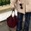 Thumbnail: Suede shoulder bag in burgundy