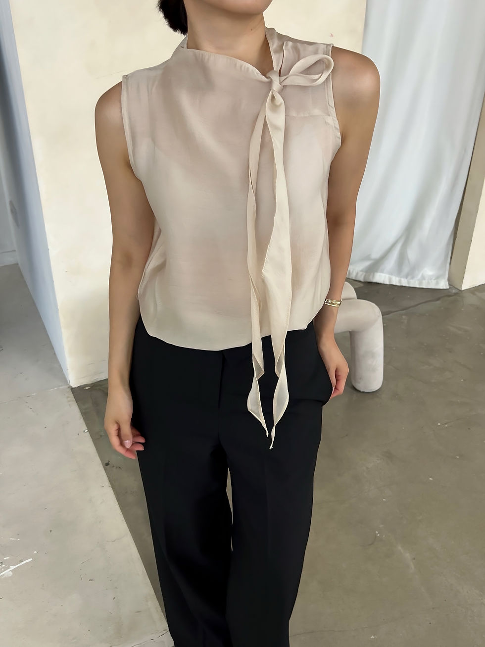 Thumbnail: Bow Blouse in Beige