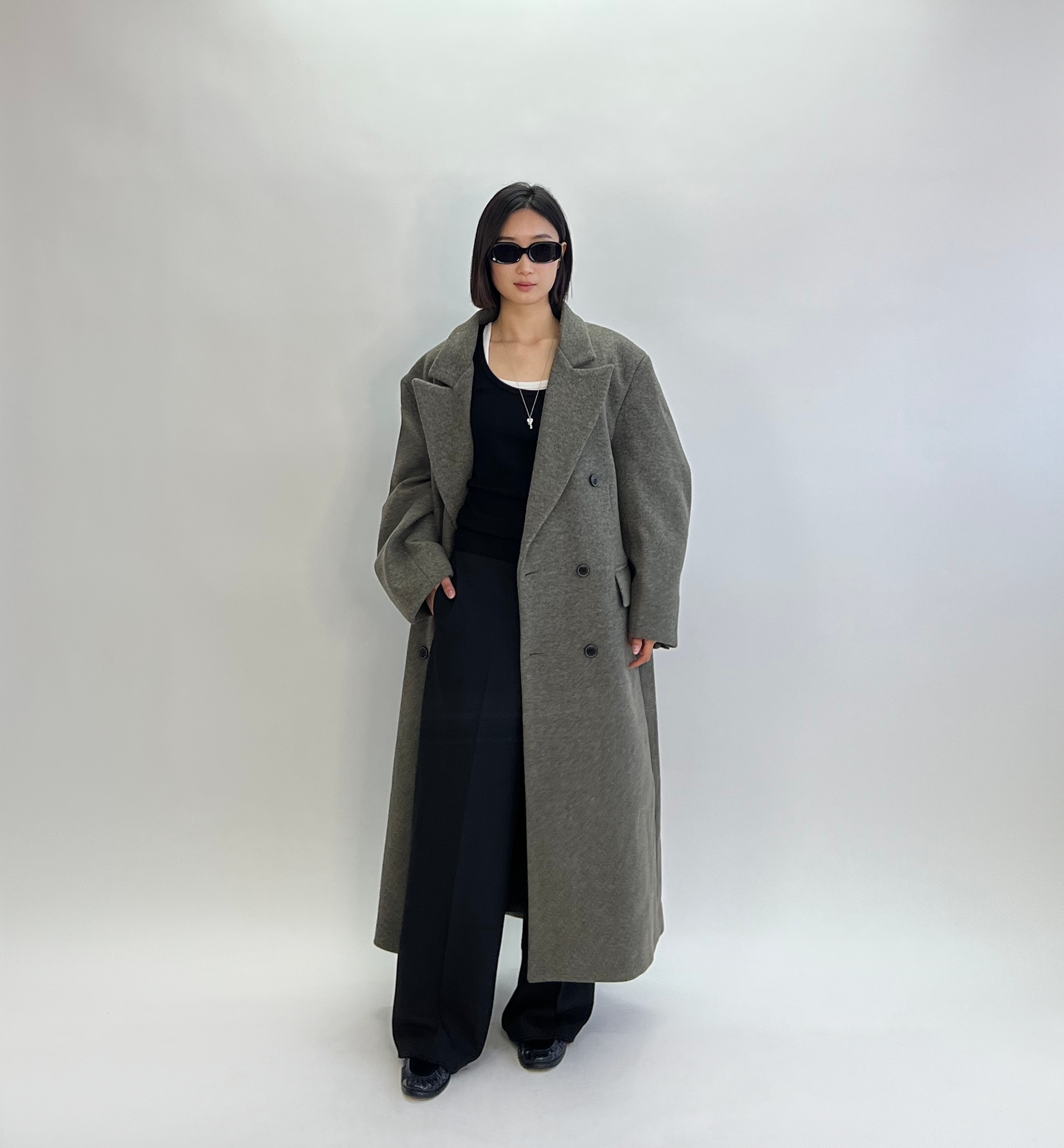 Oversized Double-breasted Coat in Grey