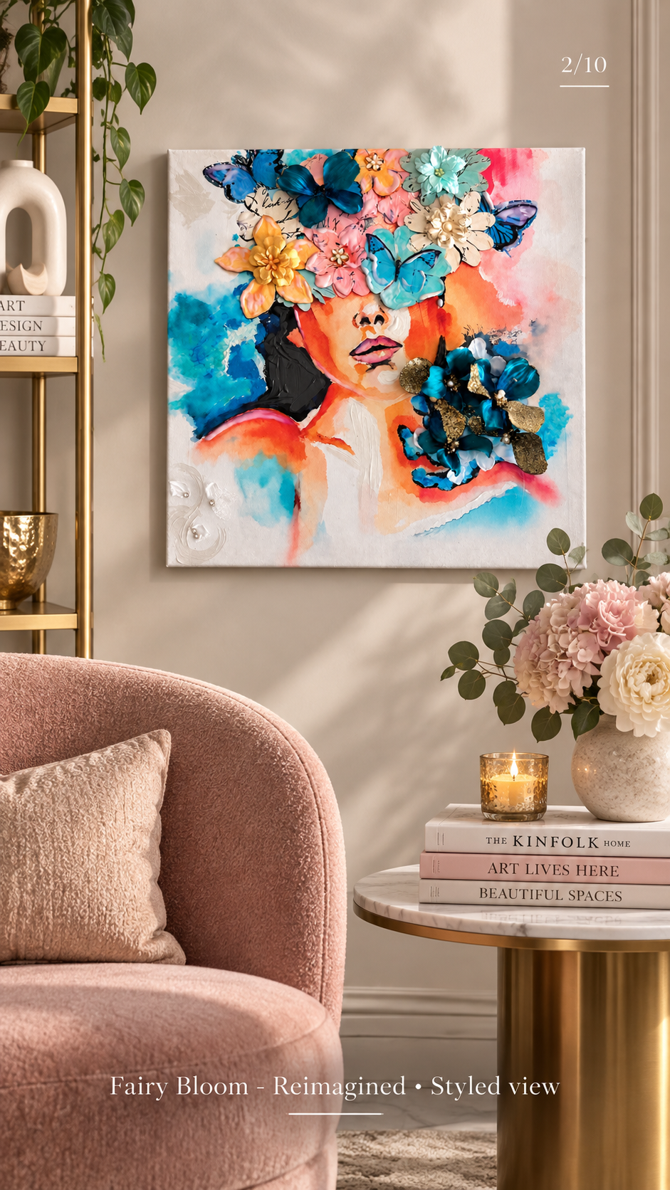 Fairy Bloom staged in a living room to show artwork scale