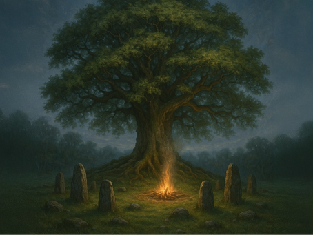 Ancient Irish sacred tree with roots and branches symbolising the bile of clan and sovereignty.