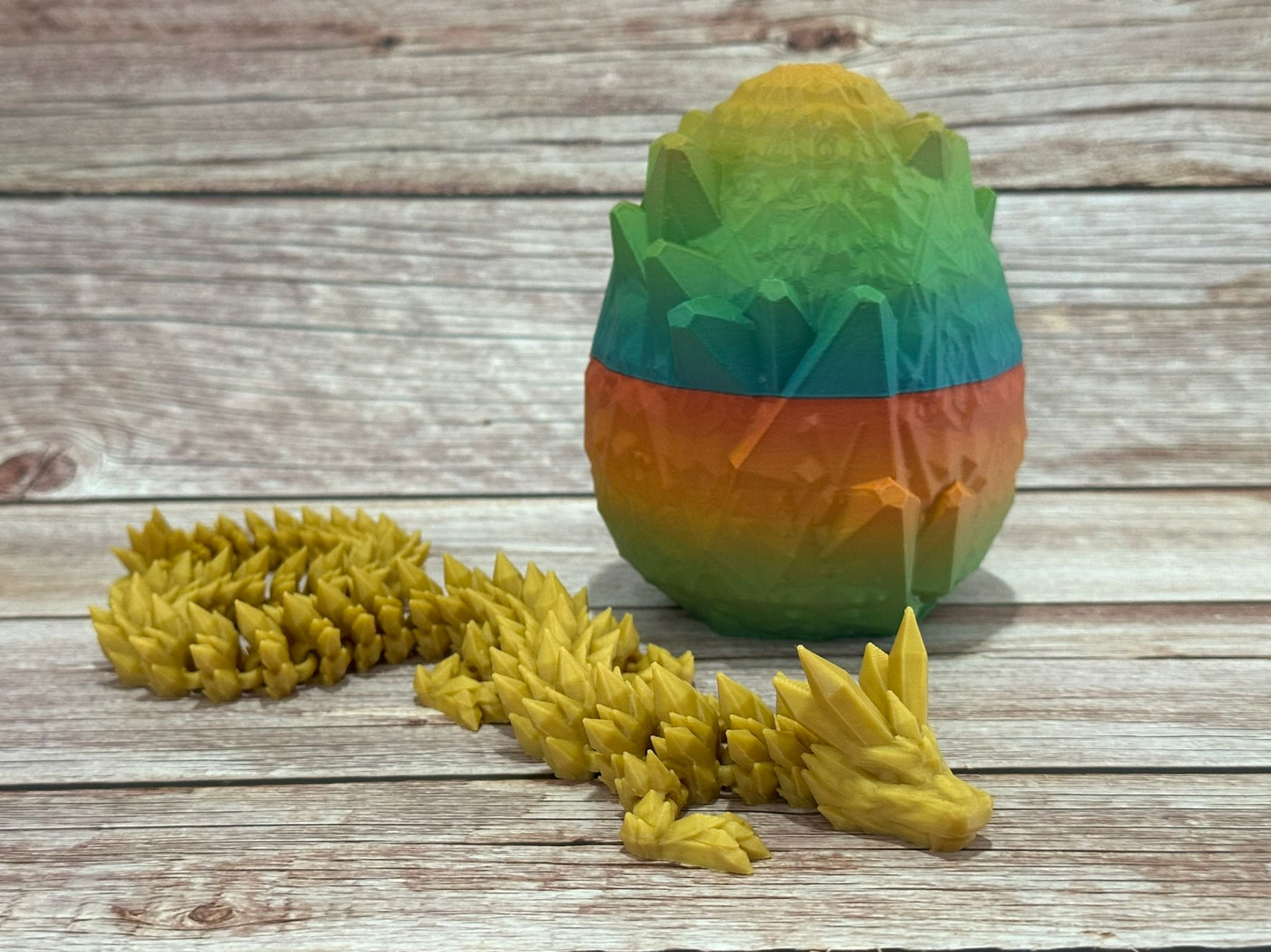 16" Articulated Dragon with Egg - Gold/Matte Rainbow