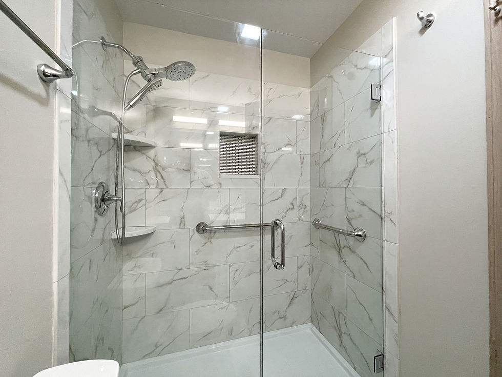 new shower with niche and porcelain tiles