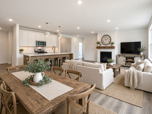 open concept living room area decorated in a modern farmhouse style design