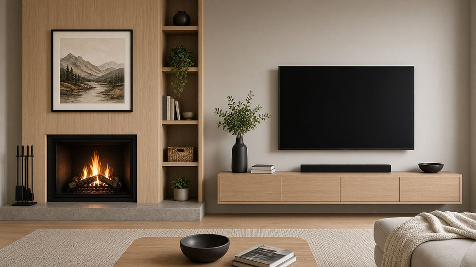 media center with fireplace