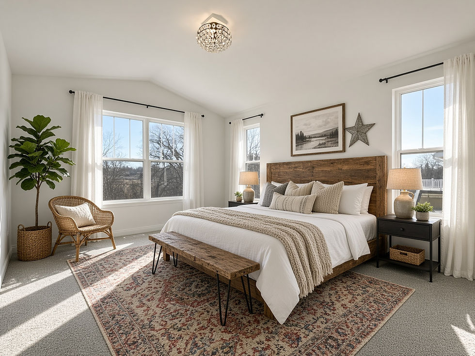 owner's bedroom decorated in a modern farmhouse design