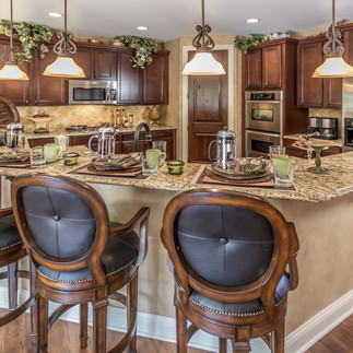kitchen with angled island