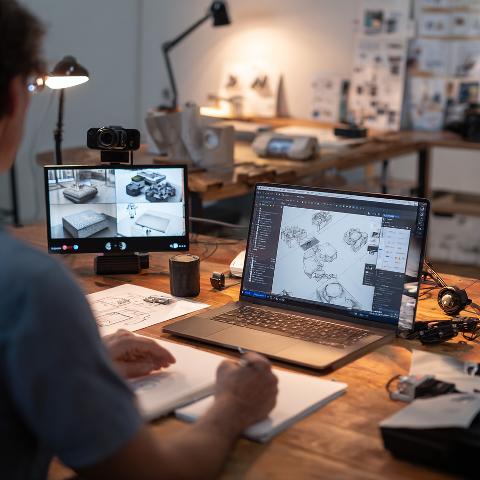 Designer working on product sketches at desk