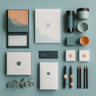 Animated stationery branding design showcasing branded notebooks, pens, and business cards