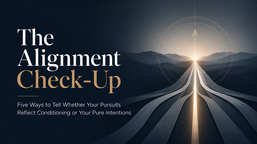 The Alignment Check-Up featured image showing converging paths and a bright horizon, symbolizing internal alignment, intentional decision-making, life direction, and Pure Intentions.