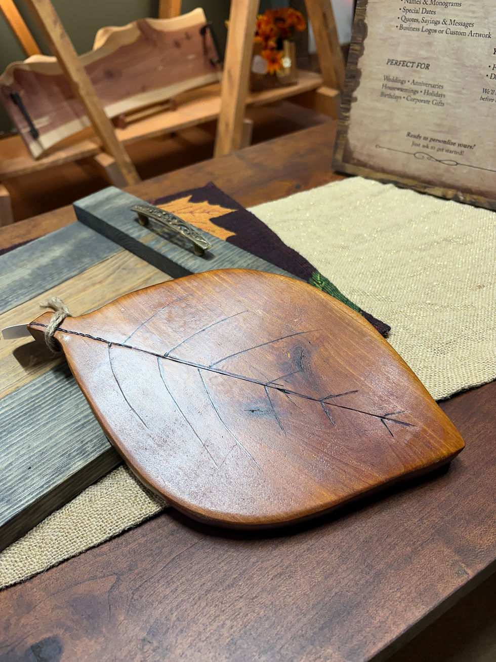 Solid Cherry Leaf Engraved Tray