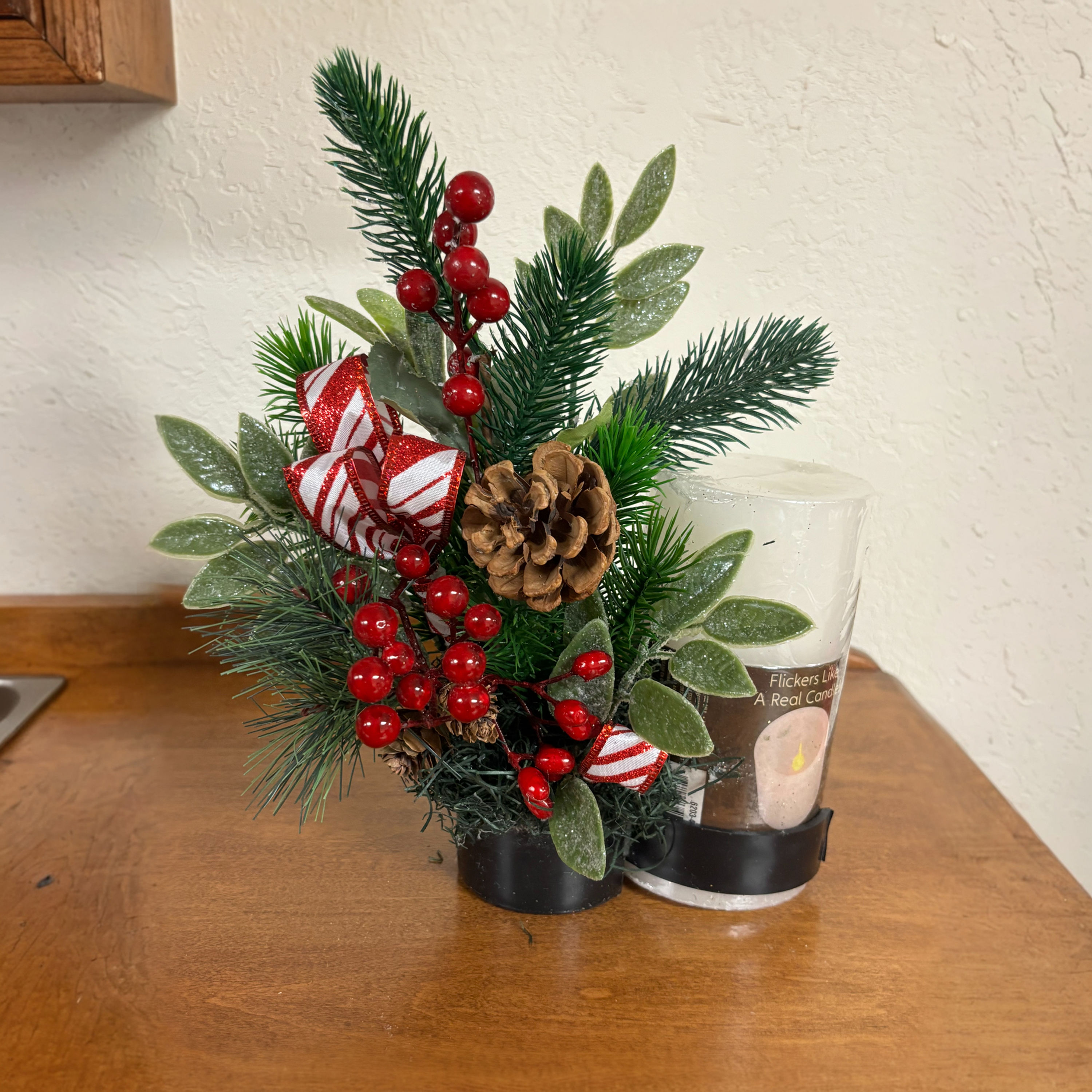 11" Holiday Candle Arrangement with LED Candle Holder