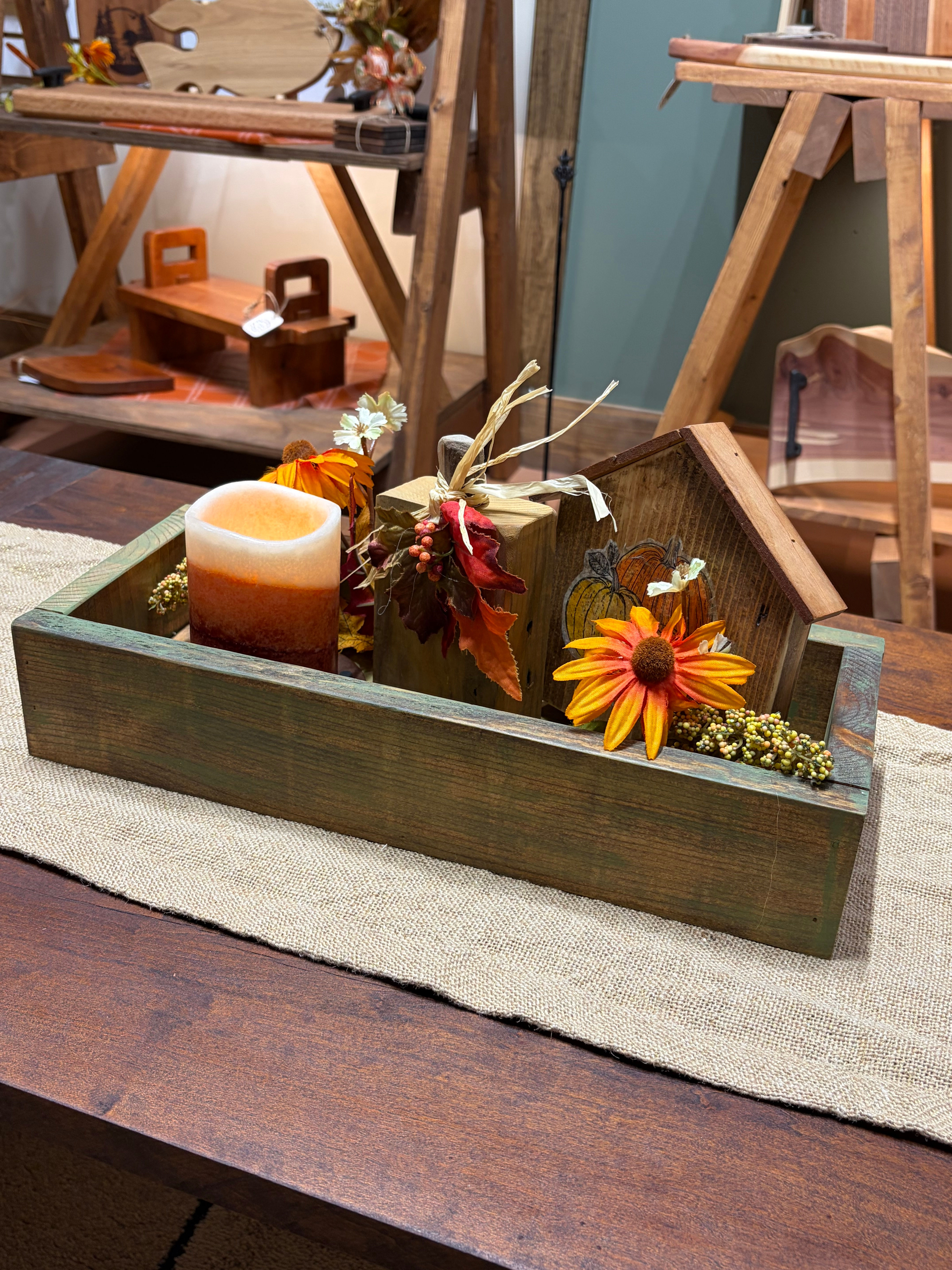 Rustic Green Wash Stained Pine Tray