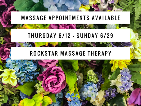 Massage Appts Available 6/12 - 6/29