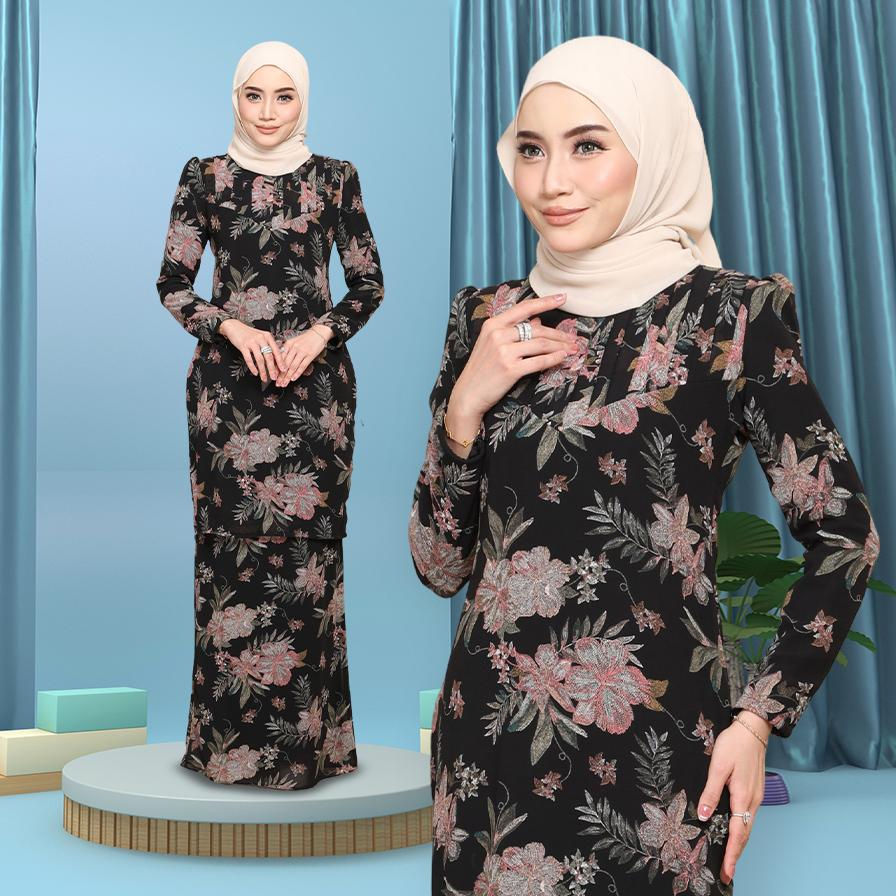 Imej kecil: FIDAH.SHOP LEENA KURUNG MODEN Elegan Floral Chiffon Kurung Muslimah Wear Raya Da