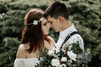 Romantic couple's wedding portrait