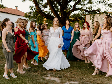 Bride with bridesmaids in colorful dresses, LP WEDDING PHOTOGRAPHY