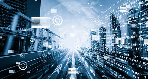 An image of city scene with data
