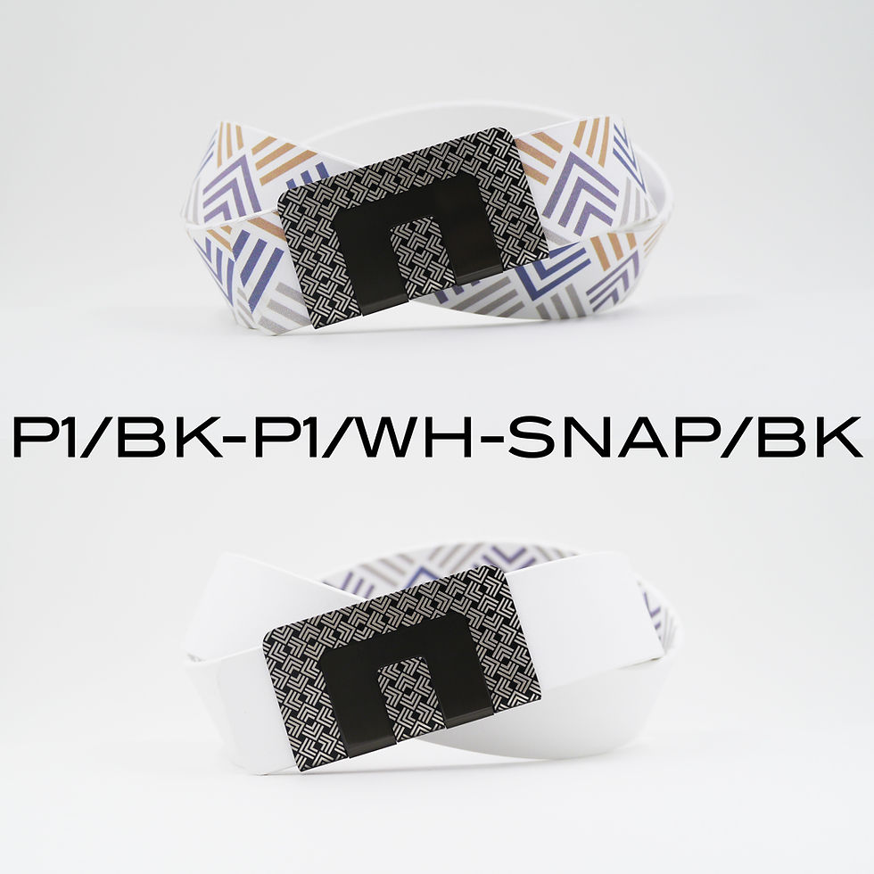 ภาพขนาดย่อ: เข็มขัด MIN BELT หัวเข็มขัดดำ/ลาย P1 สายขาว/ลาย P1