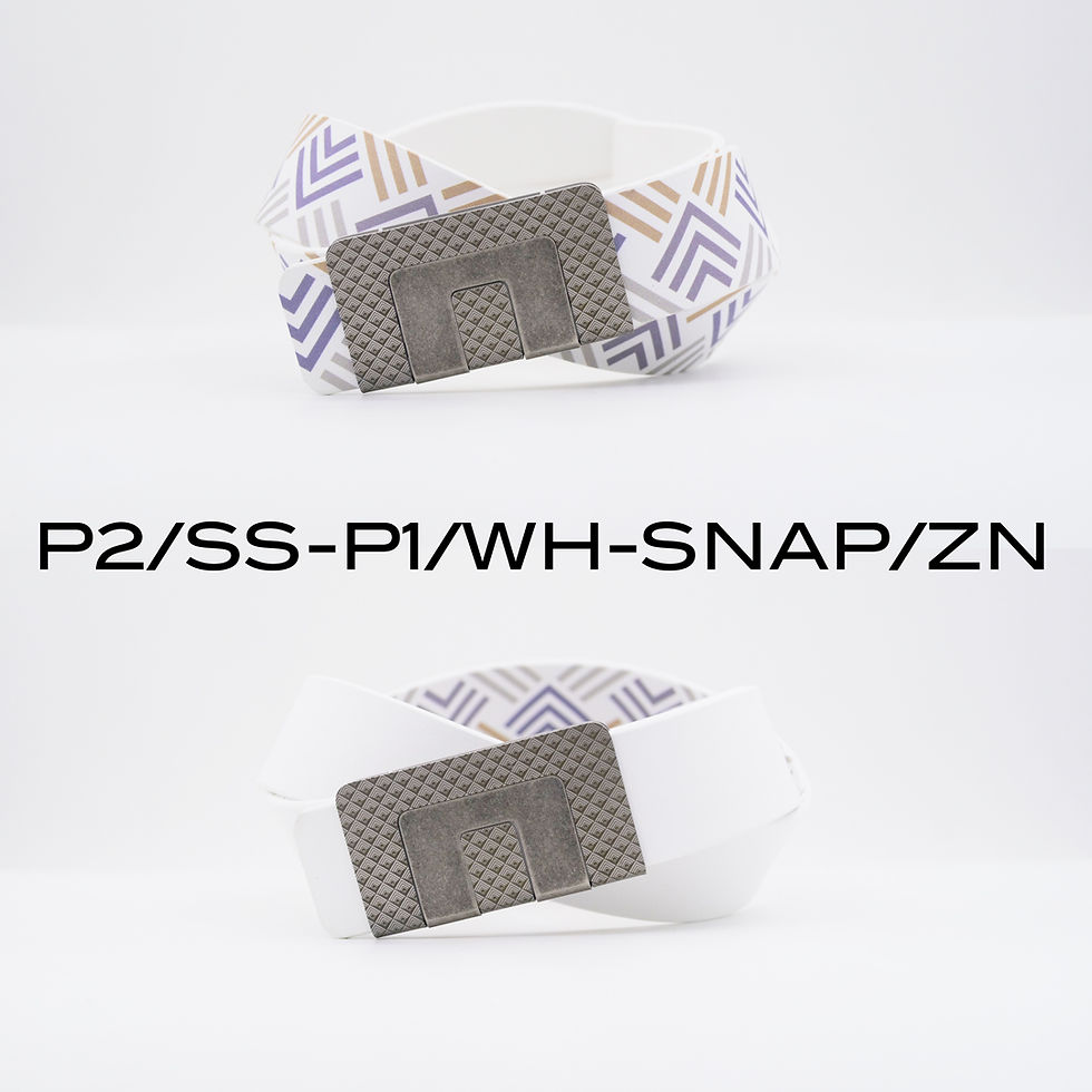ภาพขนาดย่อ: เข็มขัด MIN BELT หัวเข็มขัดเงิน ลาย P2 สายขาว/ลาย P1