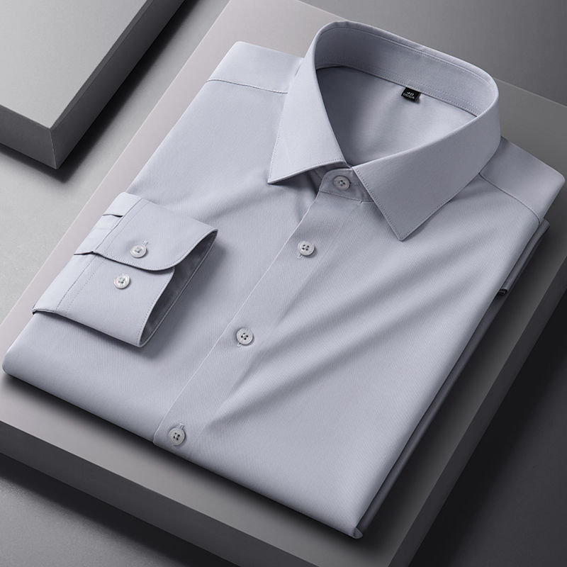 Thumbnail: Spring Autumn Men Long Sleeve Shirts Business Casual Wrinkle Resistant Solid Col